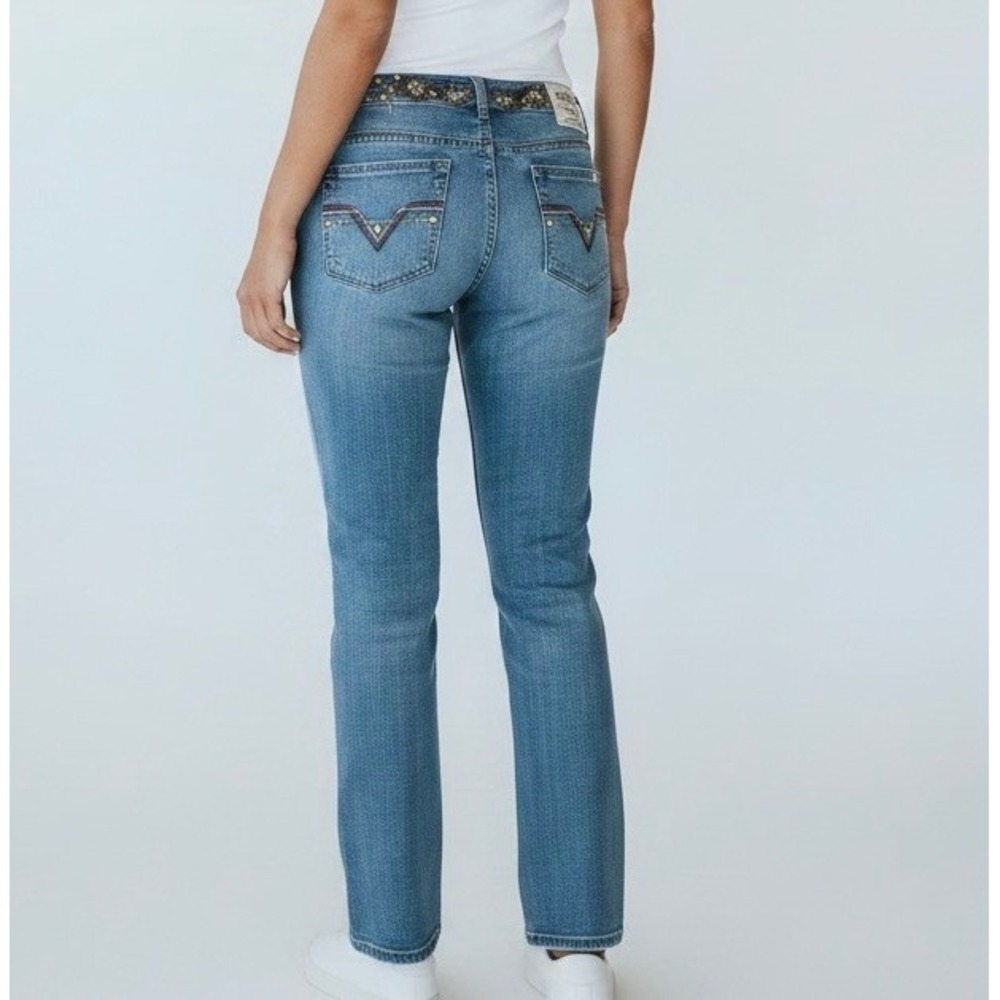 Z Cavaricci Blue Denim  Y2K Embellished Beaded Rhinestone Stretch Jeans Size 11